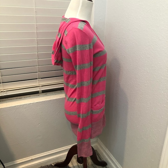 VS Pink Striped Hooded Button Down Cardigan - Picture 6 of 10